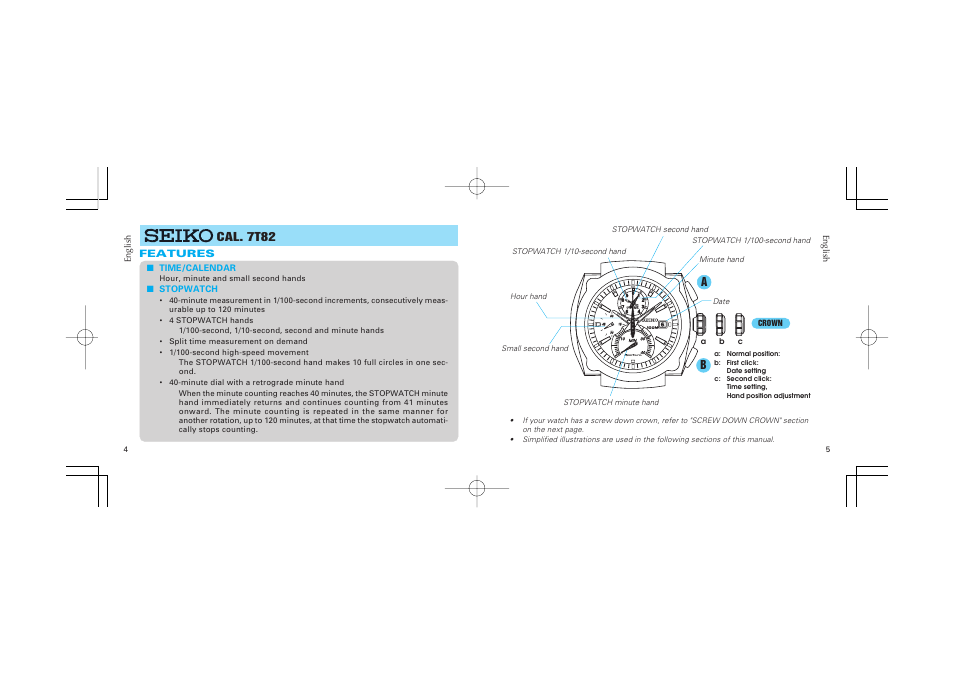 Cal. 7t82, Features | Seiko 7T82 User Manual | Page 3 / 14