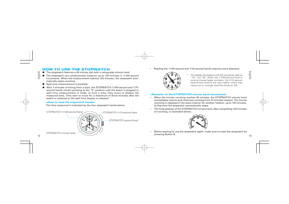 How to use the stopwatch | Seiko 7T82 User Manual | Page 7 / 14