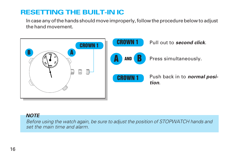 Resetting the built-in ic | Seiko Y182 User Manual | Page 16 / 18