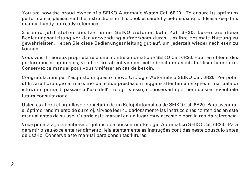 English | Seiko CAL. 6R20 User Manual | Page 2 / 23