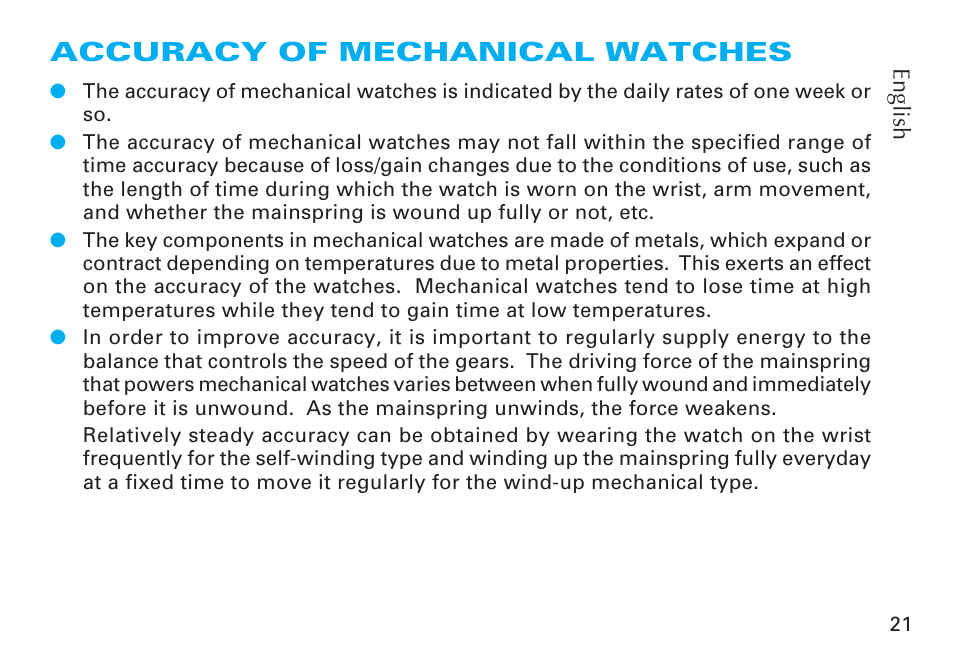 Accuracy of mechanical watches | Seiko CAL. 6R20 User Manual | Page 21 / 23