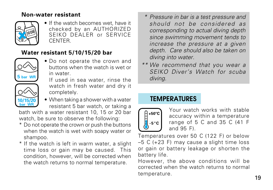English, Temperatures | Seiko V072 User Manual | Page 19 / 22