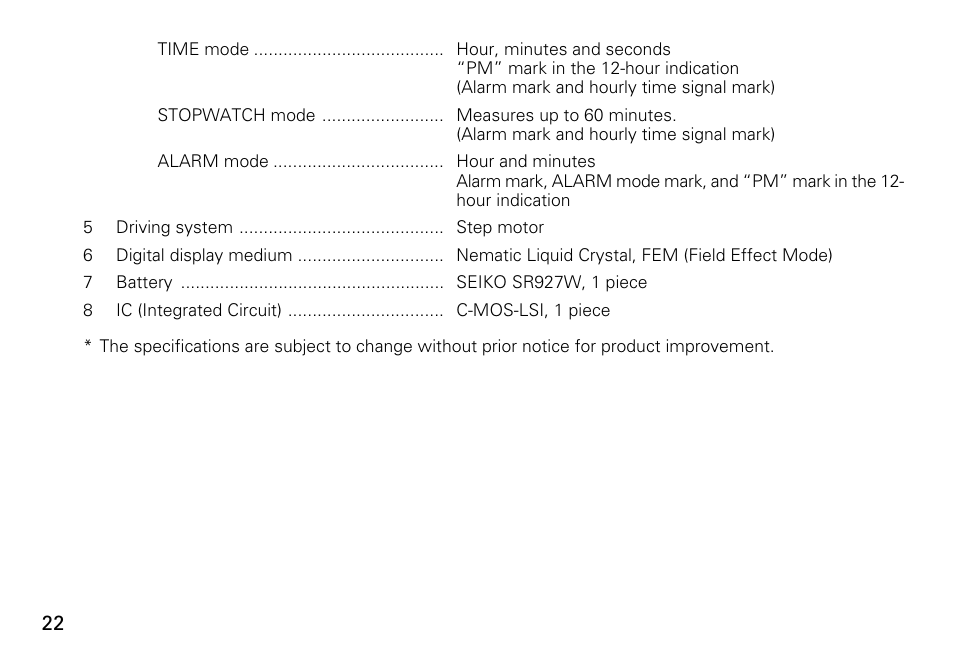 English | Seiko V072 User Manual | Page 22 / 22