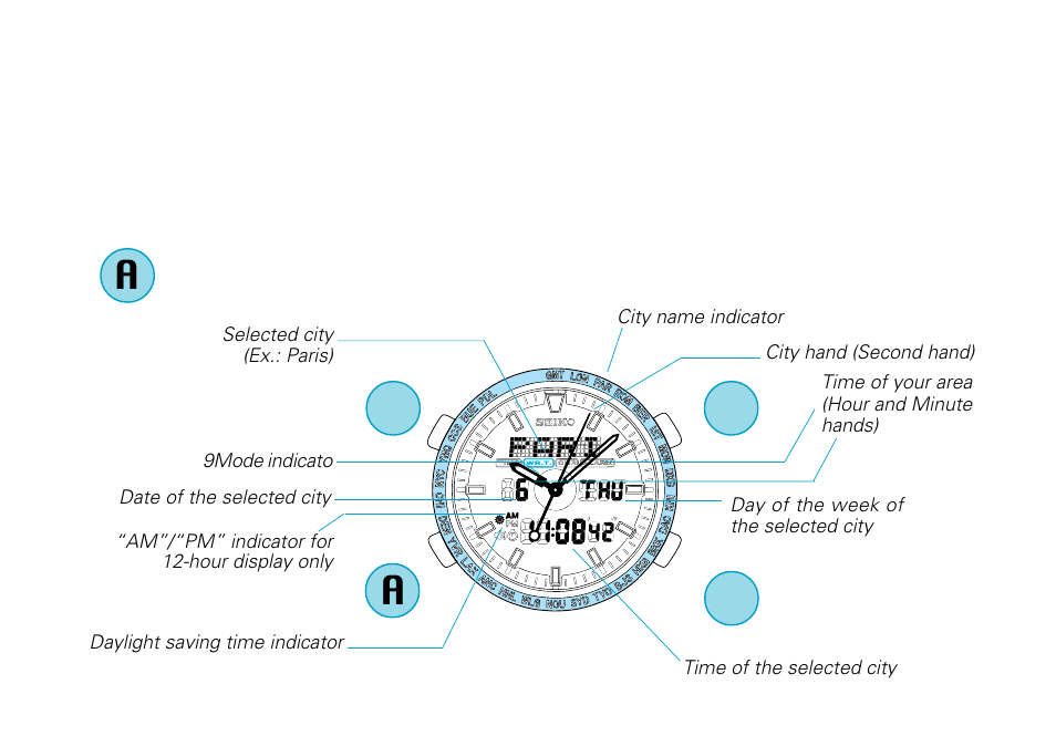 World time mode | Seiko H023 User Manual | Page 12 / 34