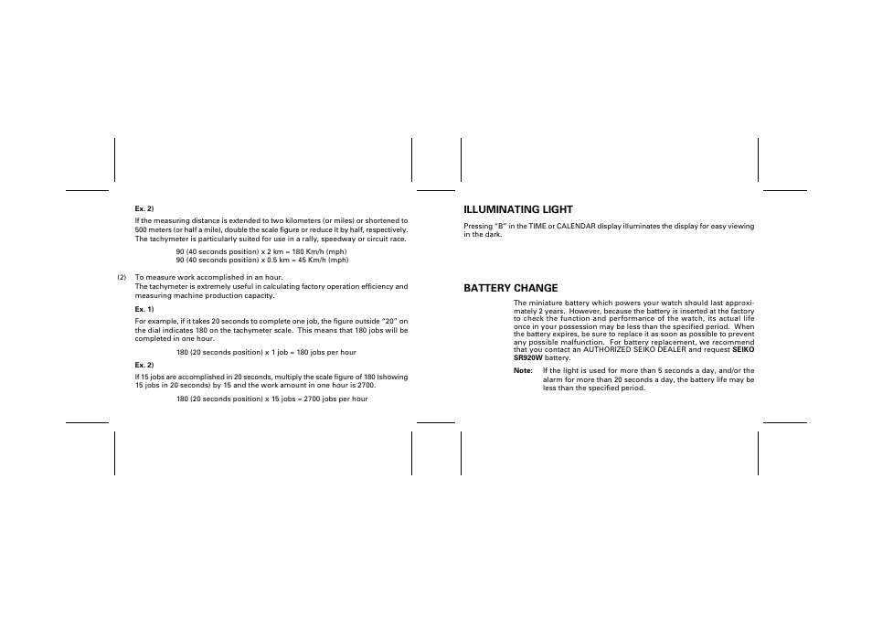Illuminating light, Battery change | Seiko H801 User Manual | Page 10 / 13