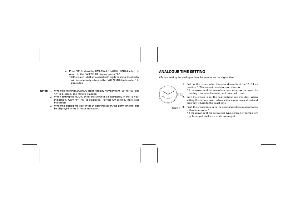 Analogue time setting | Seiko H801 User Manual | Page 6 / 13