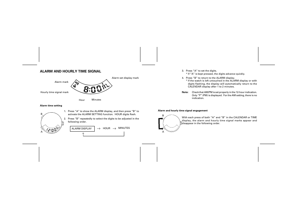 Alarm and hourly time signal | Seiko H801 User Manual | Page 7 / 13