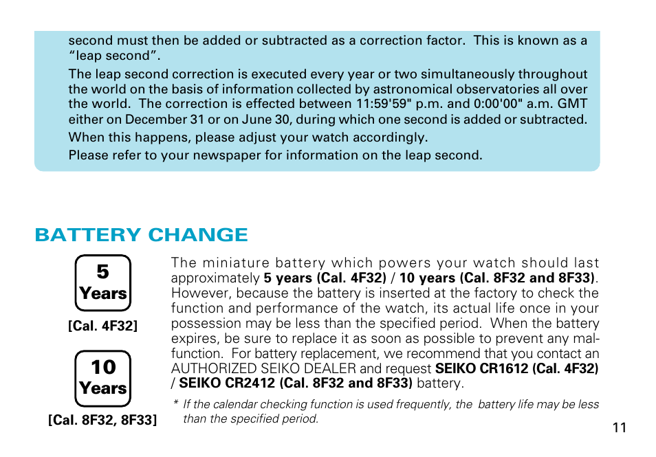 Battery change | Seiko 8F33 User Manual | Page 11 / 13