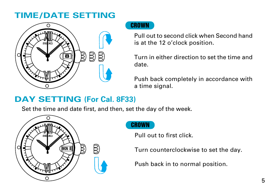 Seiko 8F33 User Manual | Page 5 / 13