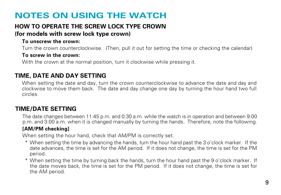 English | Seiko 8F33 User Manual | Page 9 / 13