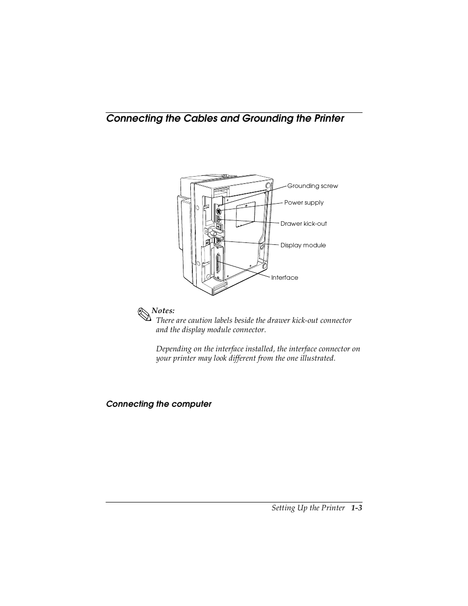 Connecting the cables and grounding the printer, Connecting the cables and grounding the printer -3 | Seiko TM-U590/U590P User Manual | Page 15 / 54