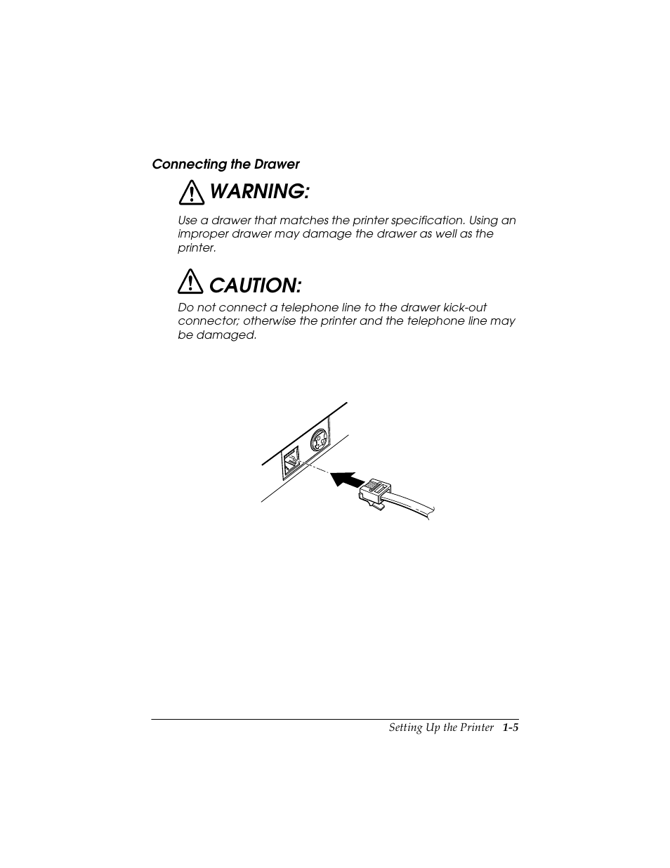 Connecting the drawer, Connecting the drawer -5, Warning | Caution | Seiko TM-U590/U590P User Manual | Page 17 / 54
