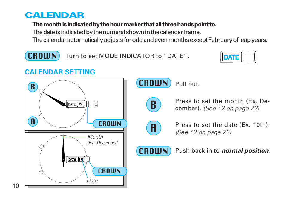 Calendar | Seiko 6M25 User Manual | Page 10 / 29