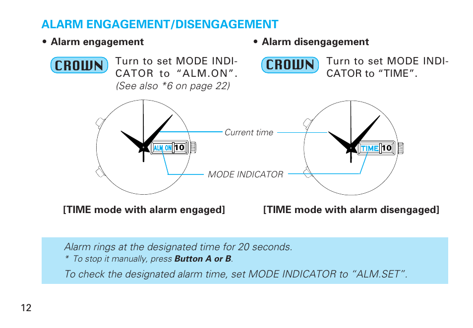 Crown | Seiko 6M25 User Manual | Page 12 / 29