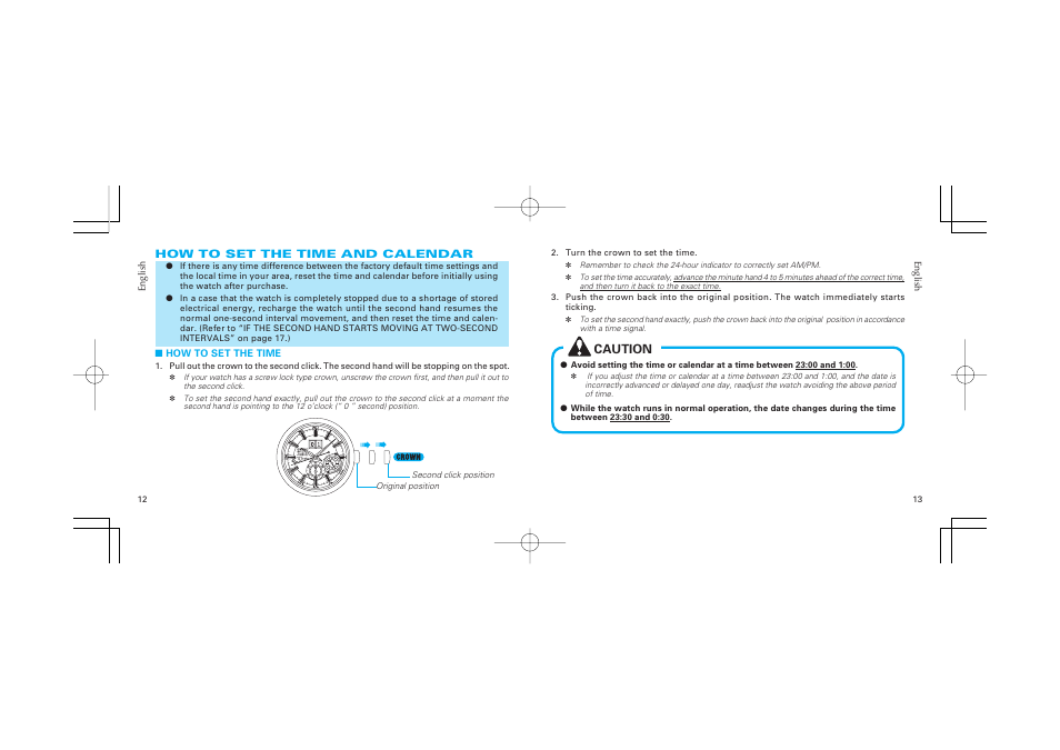 Caution | Seiko Watch Cal. 7D48 User Manual | Page 7 / 11