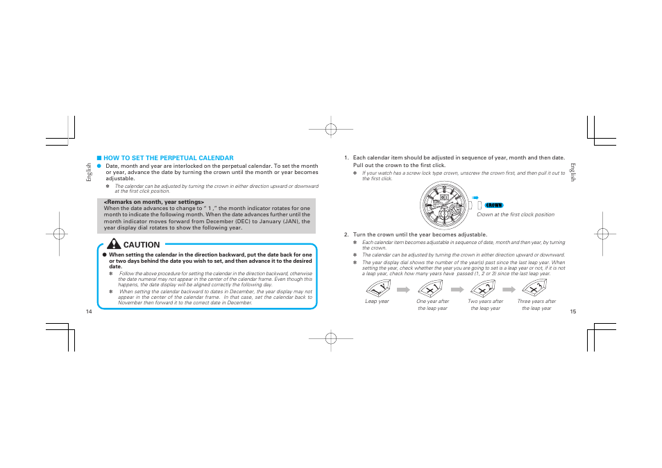 Caution | Seiko Watch Cal. 7D48 User Manual | Page 8 / 11
