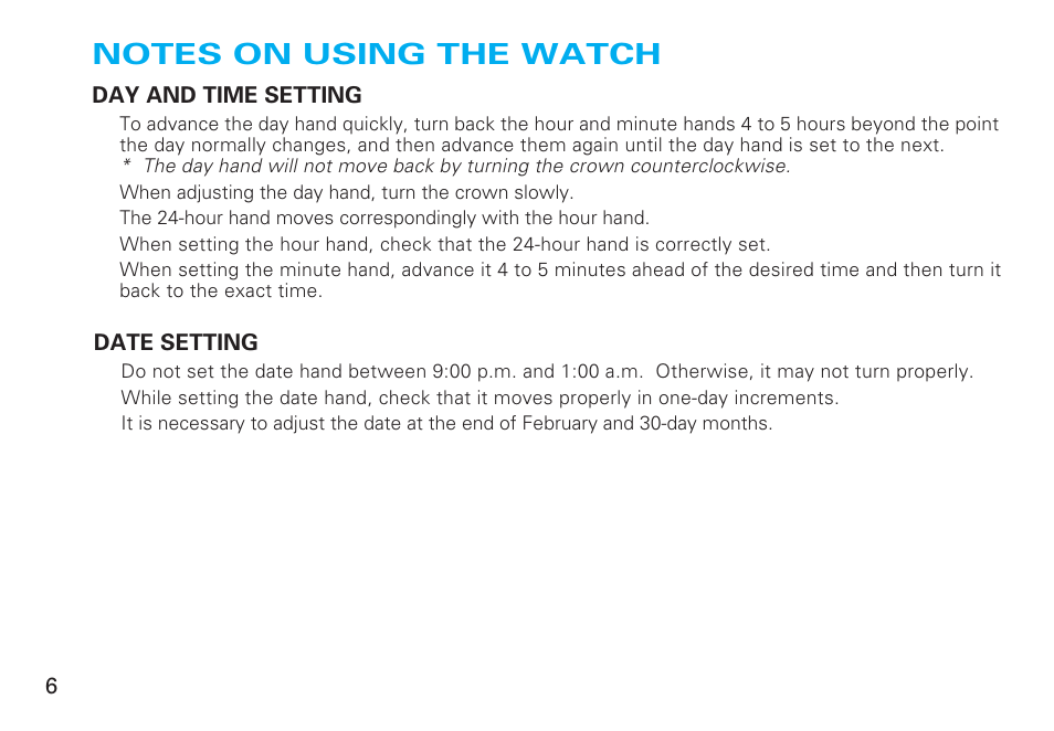 Notes on using the watch, English | Seiko 5Y89 User Manual | Page 6 / 8