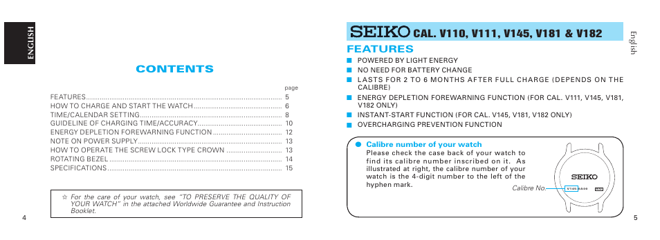 Seiko V181 User Manual | 6 pages