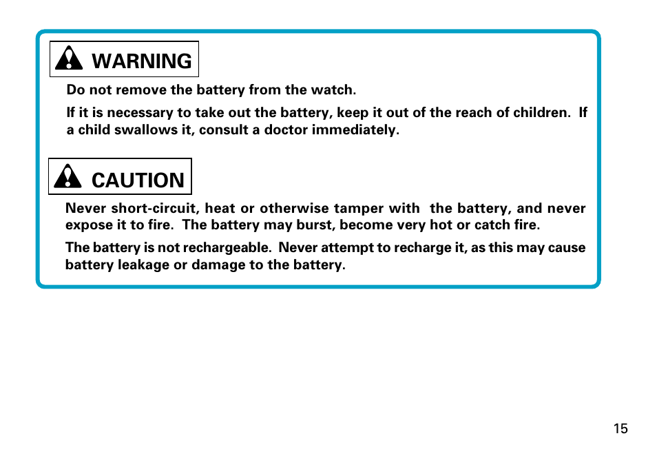 Warning, Caution | Seiko 7T92 User Manual | Page 15 / 16