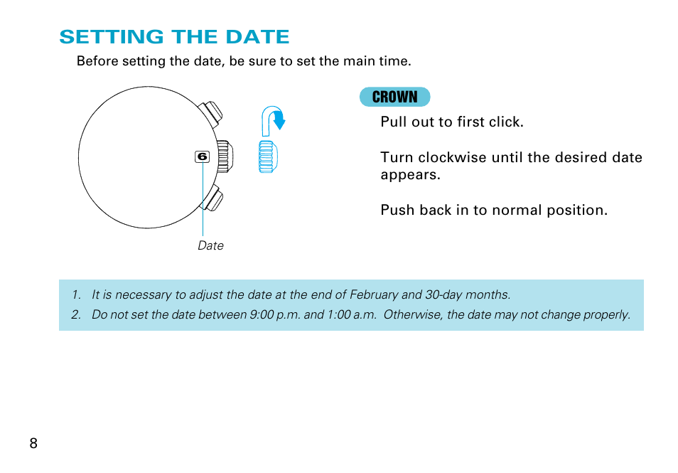 Setting the date | Seiko 7T92 User Manual | Page 8 / 16