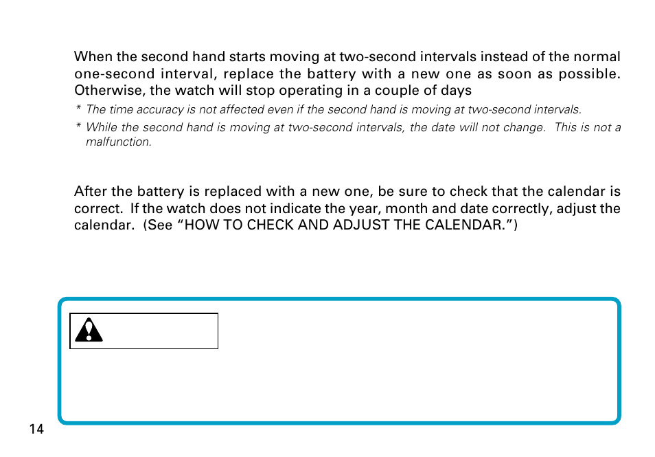 Warning | Seiko CAL. 6A32 User Manual | Page 14 / 15