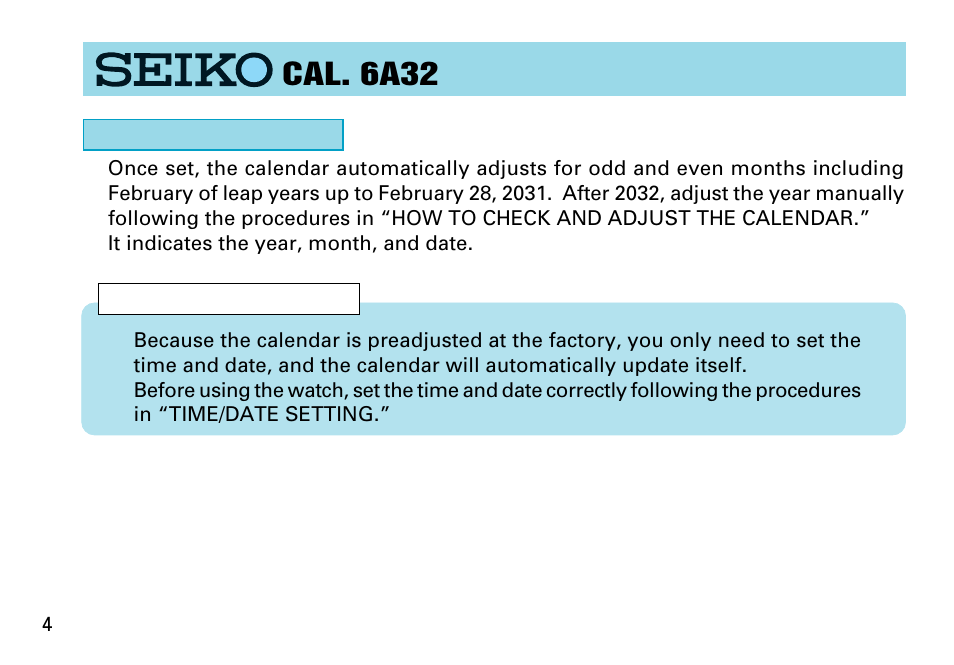 Cal. 6a32 | Seiko CAL. 6A32 User Manual | Page 4 / 15