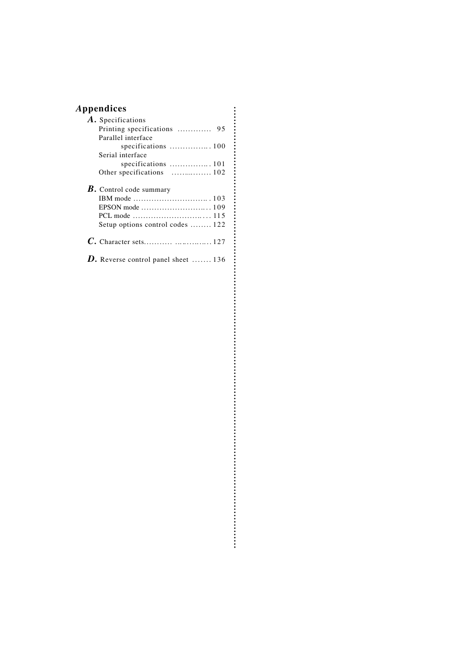 A ppendices a | Seiko BX-900 User Manual | Page 7 / 146