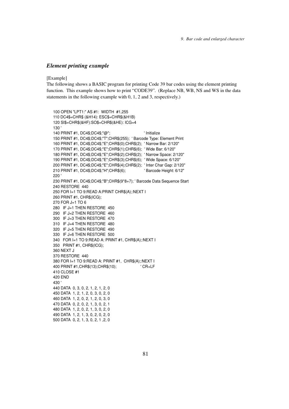 Element printing example | Seiko BX-900 User Manual | Page 89 / 146