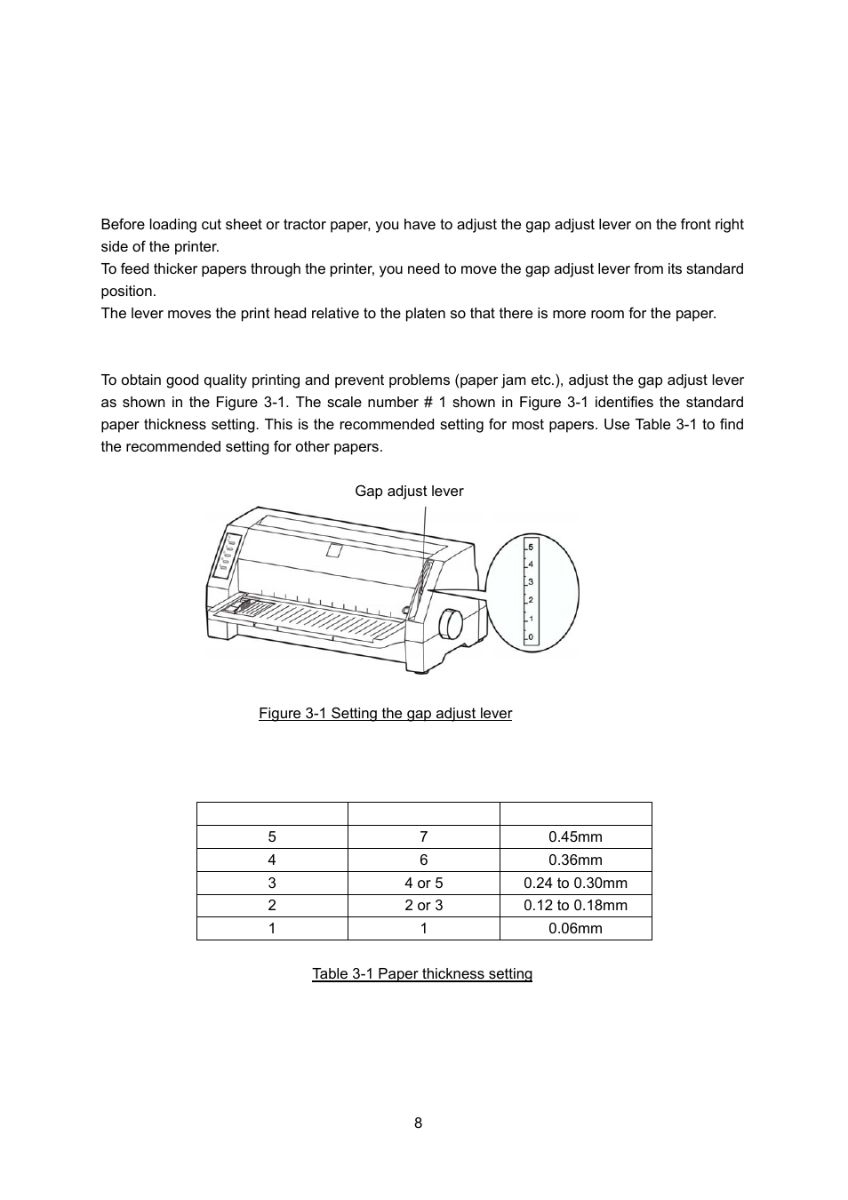 Chapter 3 loading paper, Paper thickness asjustment, Paper thickness adjustment | Seiko FB 390 User Manual | Page 13 / 50