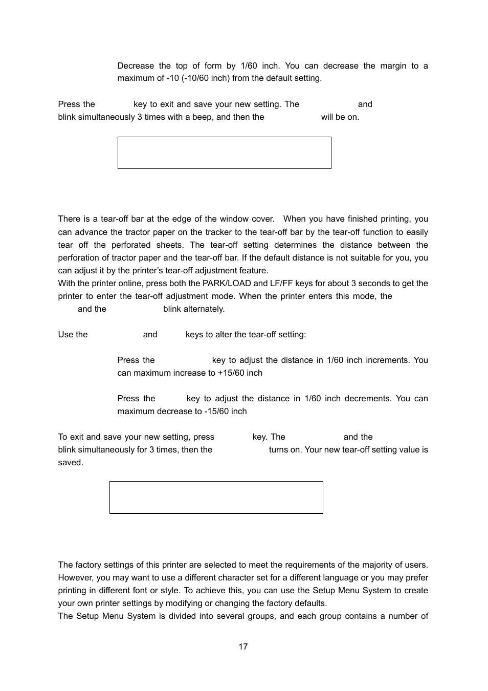 Tear-off adjustment mode, Using the setup menu system | Seiko FB 390 User Manual | Page 22 / 50