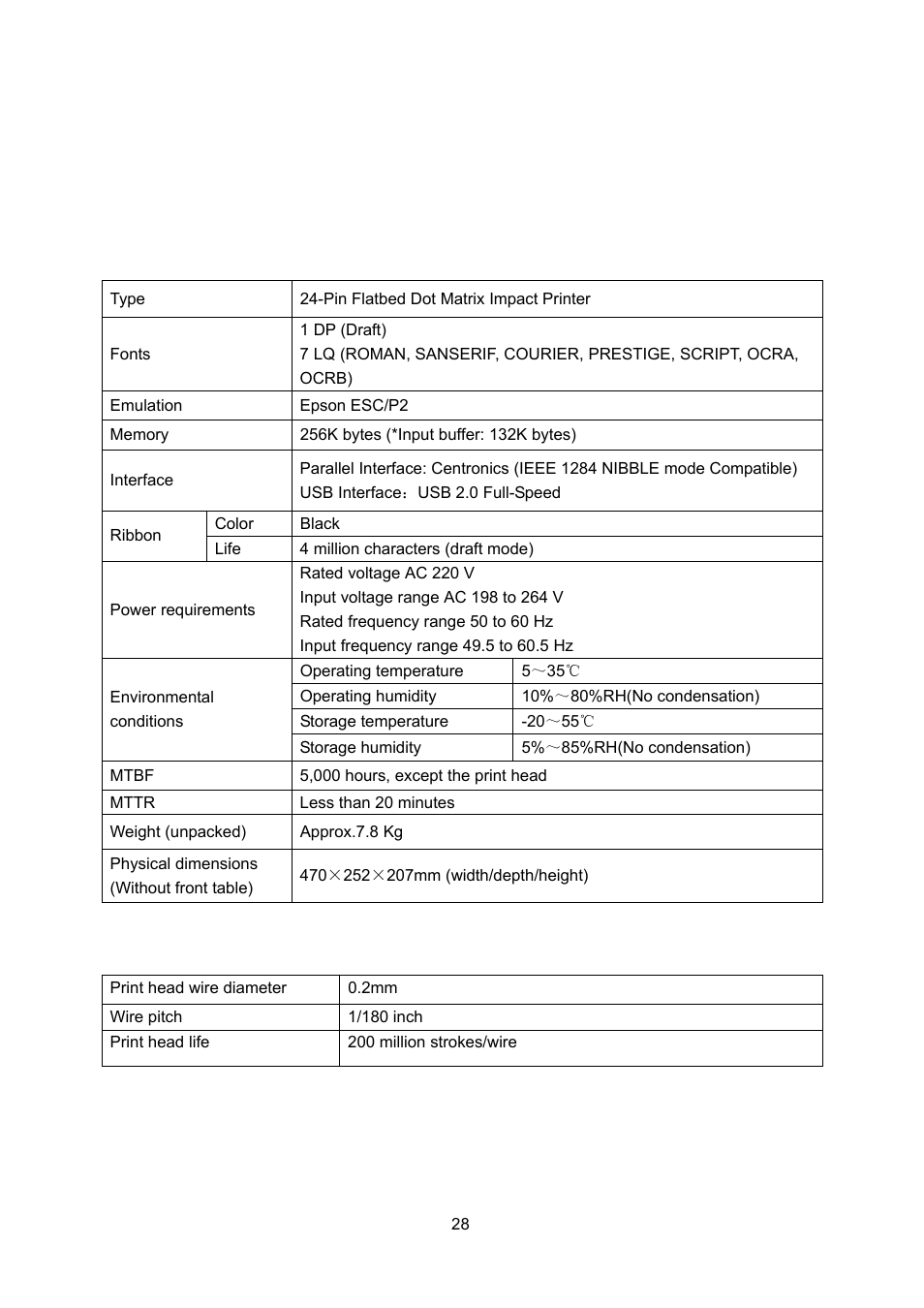 Appendix b, Specifications, General | Print head | Seiko FB 390 User Manual | Page 33 / 50