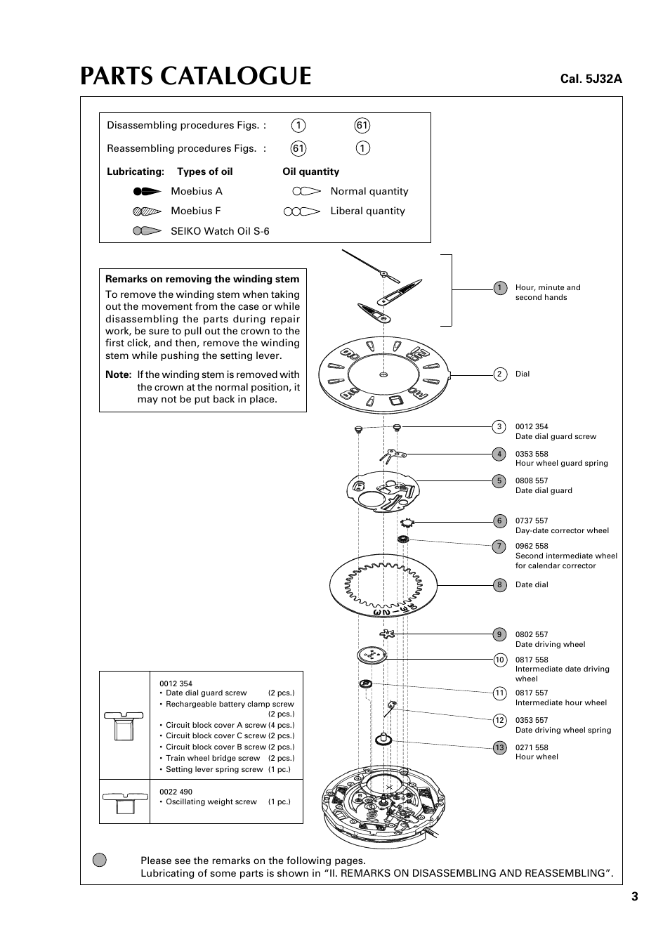 Parts catalogue, Cal. 5j32a | Seiko 5J32A User Manual | Page 3 / 24