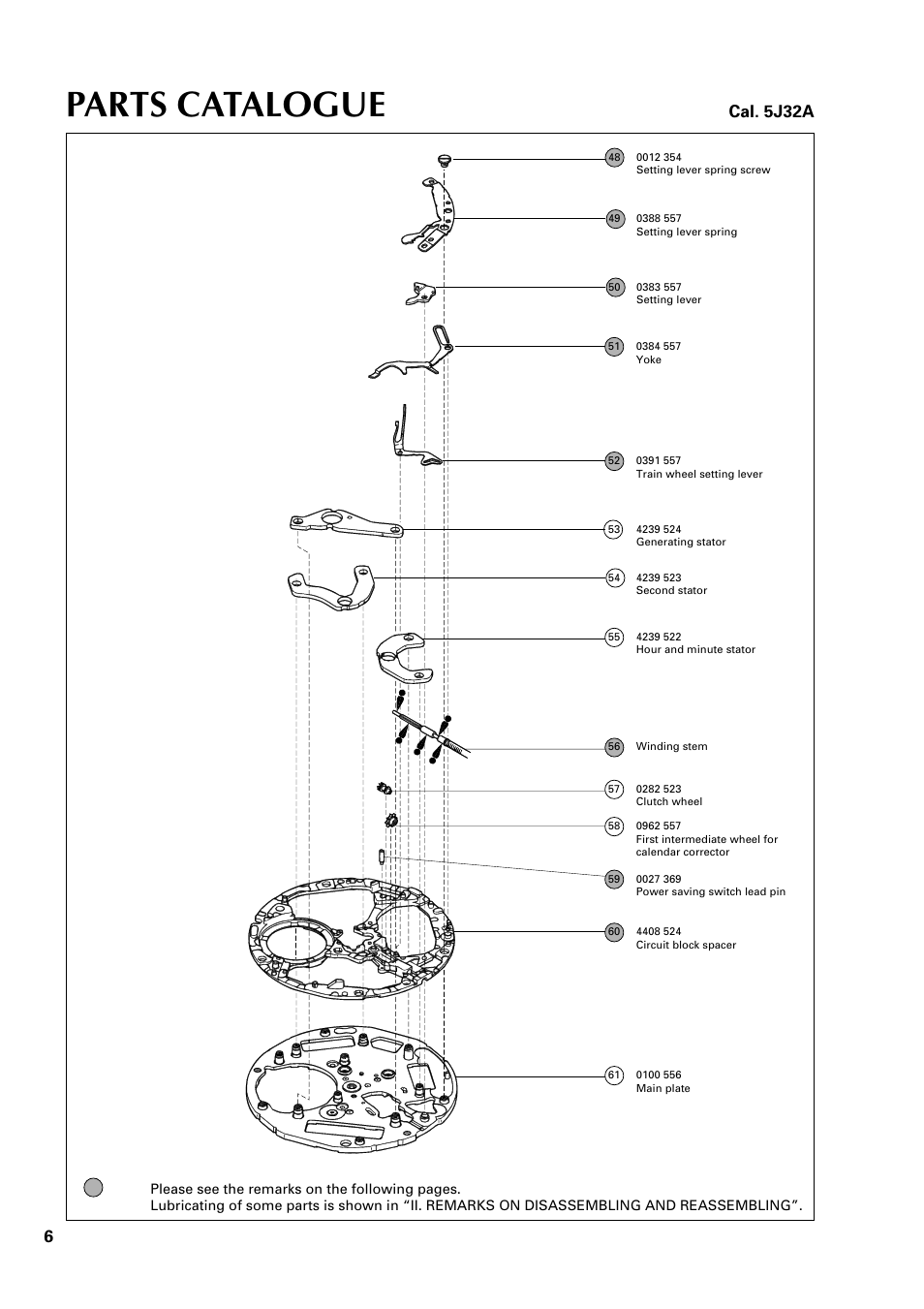 Parts catalogue, Cal. 5j32a | Seiko 5J32A User Manual | Page 6 / 24