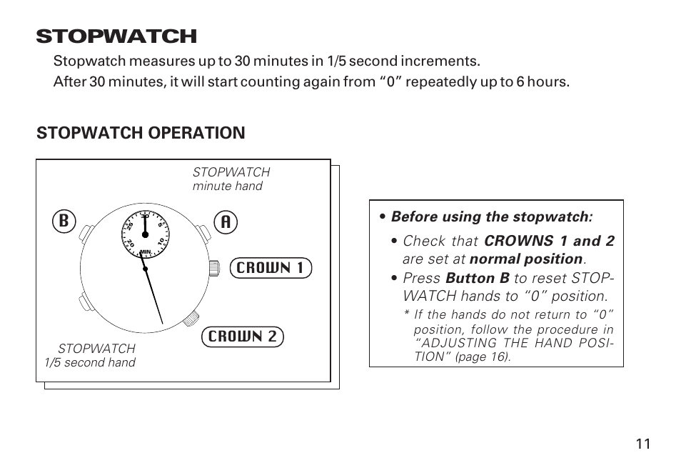 Stopwatch, English, Stopwatch operation | Seiko 7T32 User Manual | Page 11 / 23
