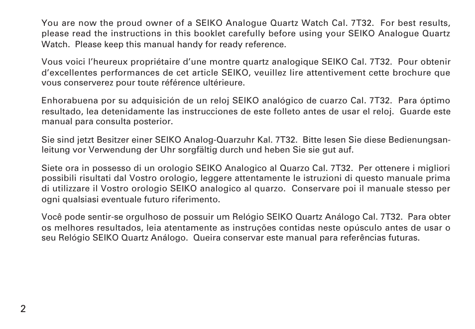 English | Seiko 7T32 User Manual | Page 2 / 23