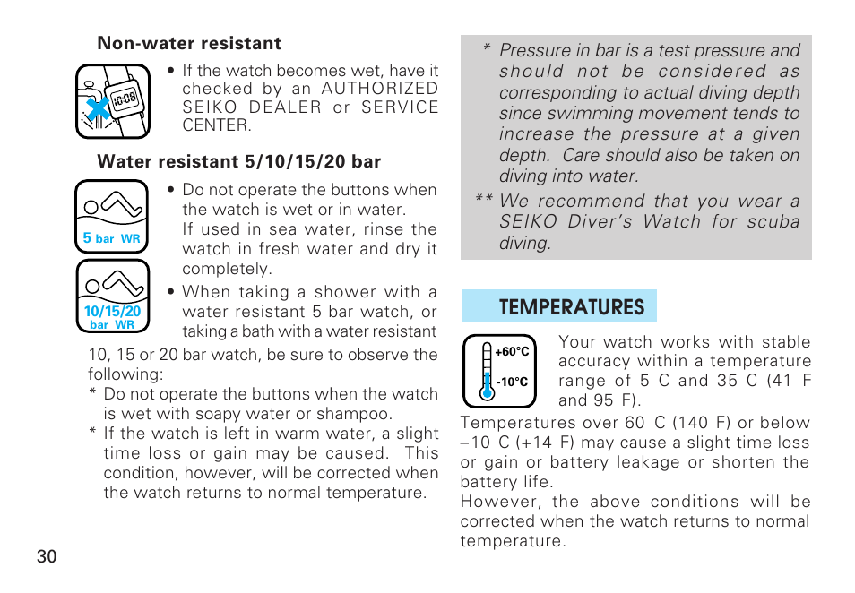 English, Temperatures | Seiko CAL. H021 User Manual | Page 30 / 35