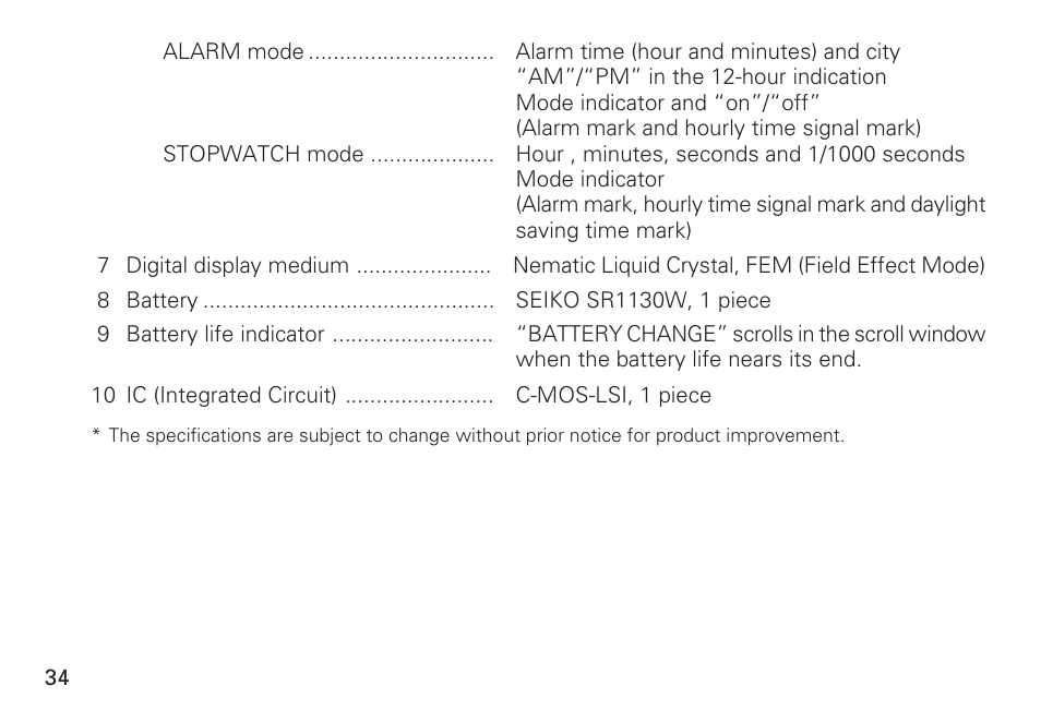 Seiko CAL. H021 User Manual | Page 34 / 35