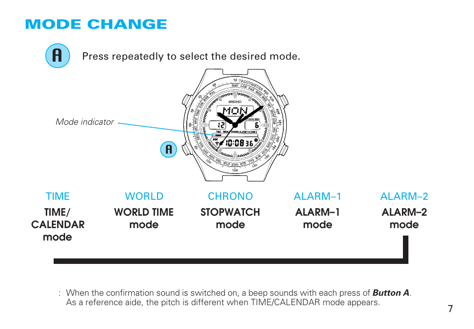 Mode change | Seiko CAL. H021 User Manual | Page 7 / 35