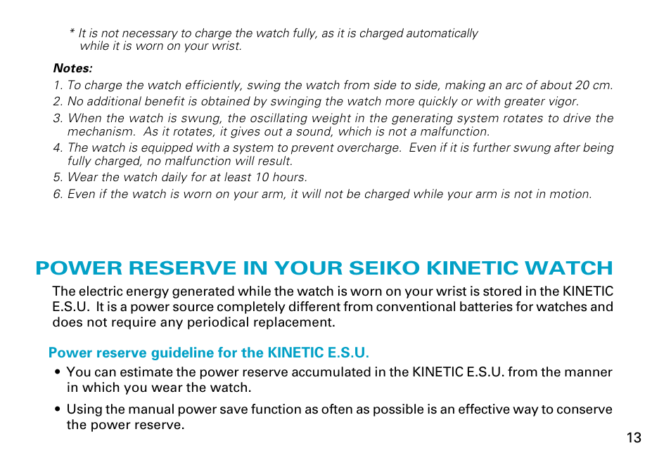 Power reserve in your seiko kinetic watch, English | Seiko Cal. 5J22 User Manual | Page 13 / 16