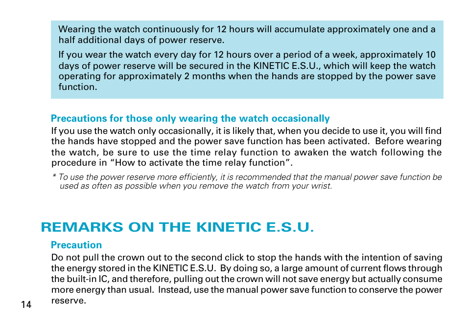 Remarks on the kinetic e.s.u | Seiko Cal. 5J22 User Manual | Page 14 / 16