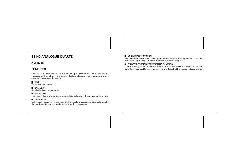 Seiko analogue quartz | Seiko CAL. 5Y75 User Manual | Page 4 / 11