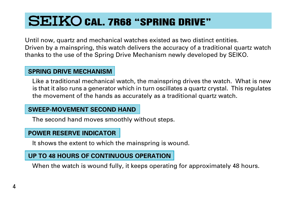 Cal. 7r68 “spring drive | Seiko 7R68 User Manual | Page 4 / 11