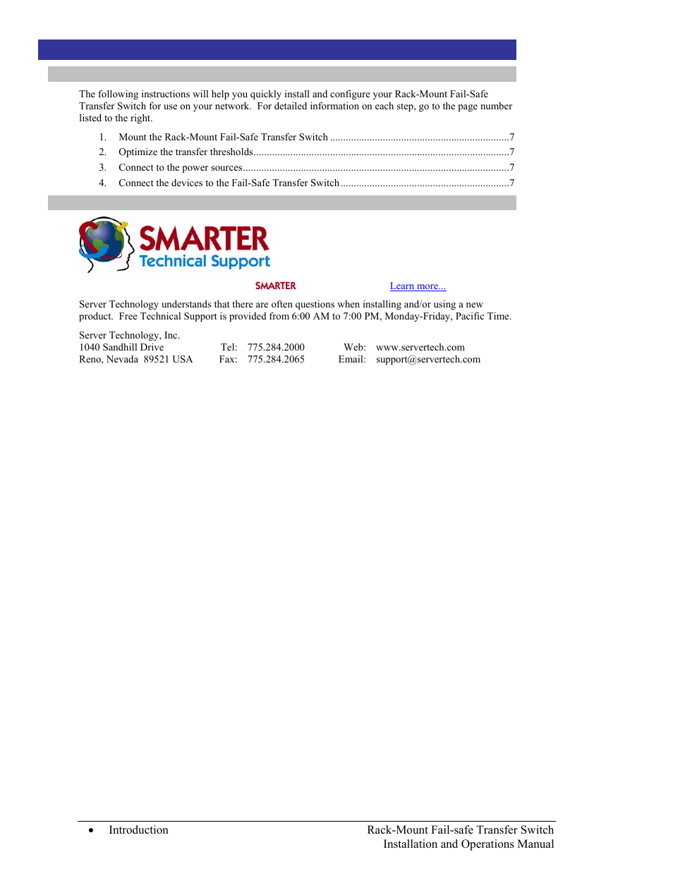 Chapter 1: introduction, Quick start guide, Technical support | Hapter, Ntroduction | Server Technology C-16HF1-C20 User Manual | Page 4 / 12