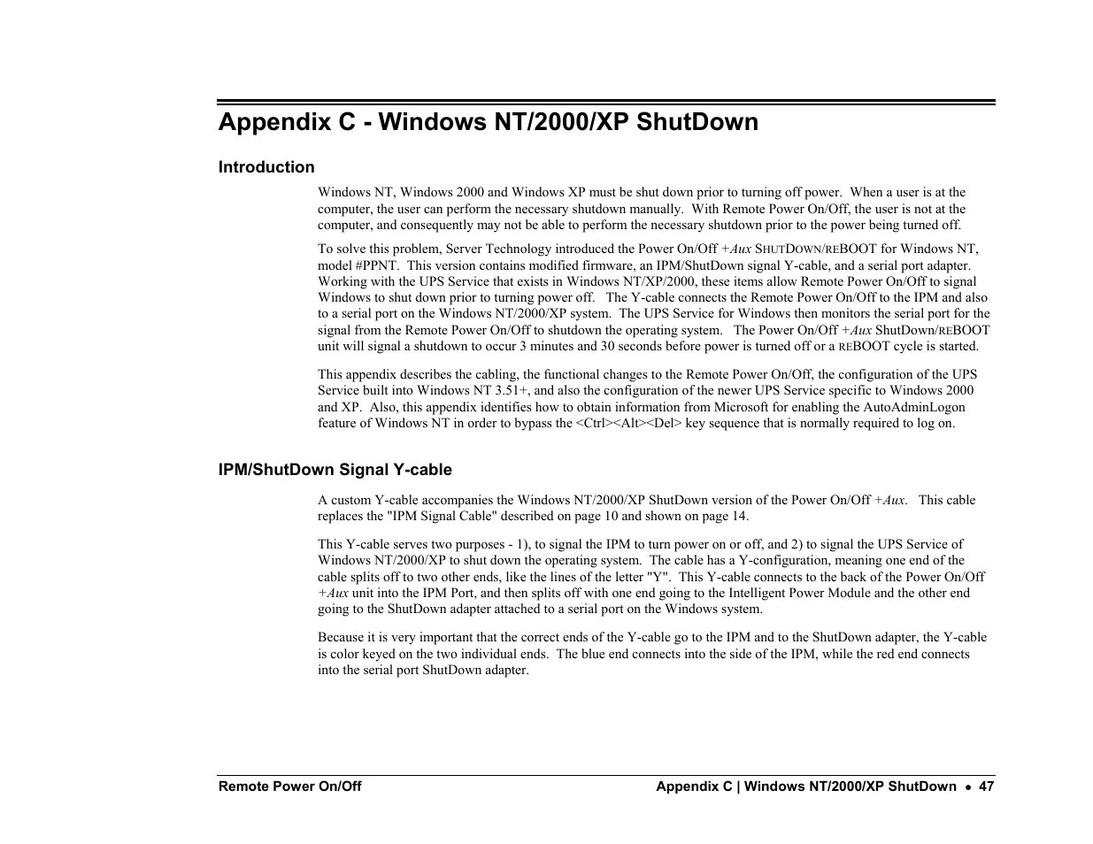 Appendix c - windows nt/2000/xp shutdown | Server Technology PP02 User Manual | Page 47 / 67