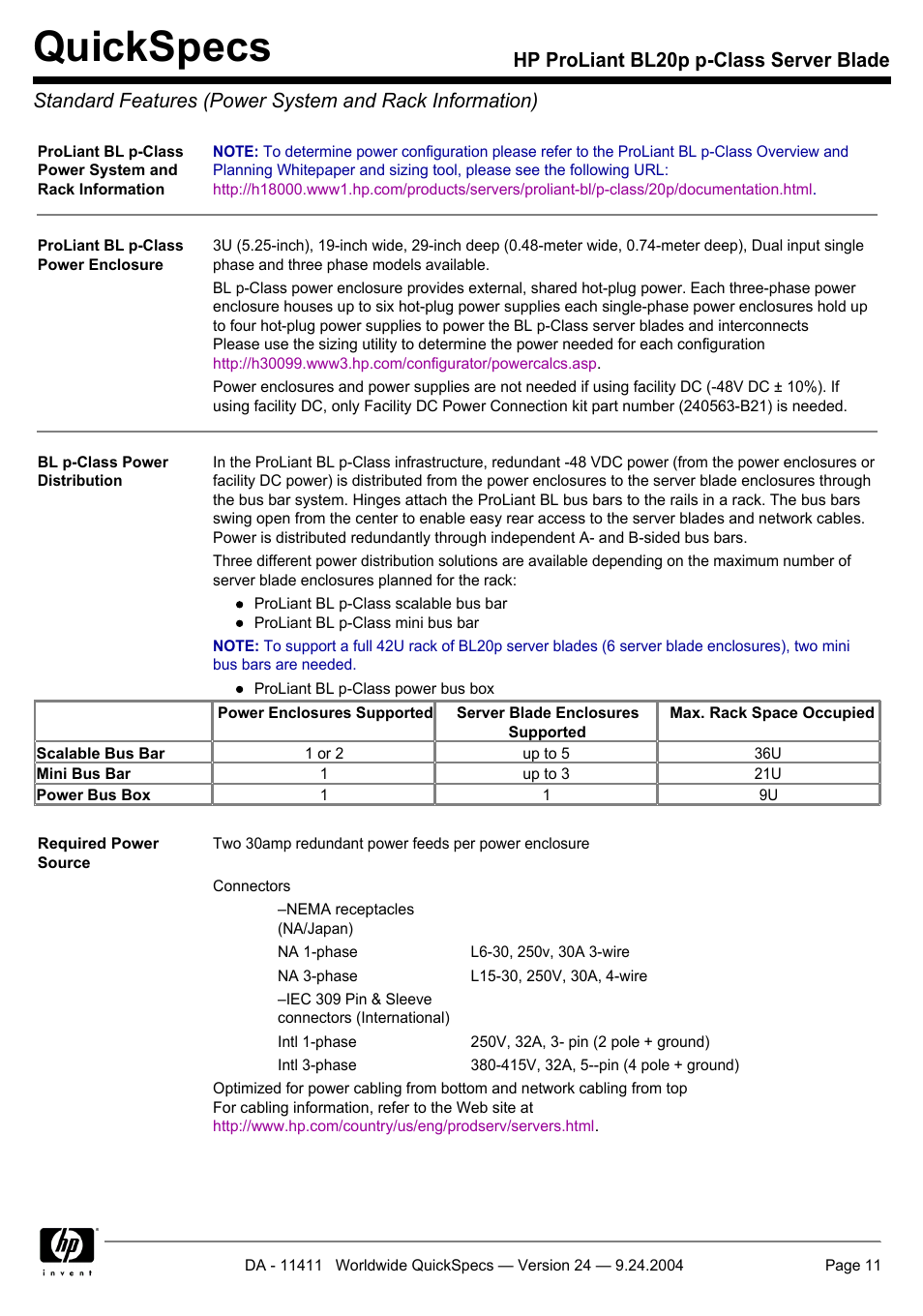 Quickspecs | Server Technology QUICKSPECS BL20P User Manual | Page 11 / 34