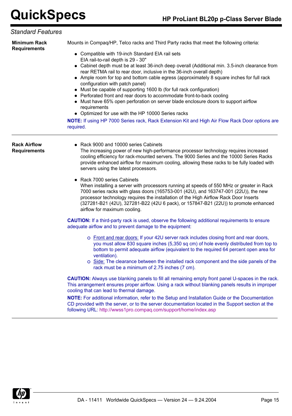 Quickspecs | Server Technology QUICKSPECS BL20P User Manual | Page 15 / 34