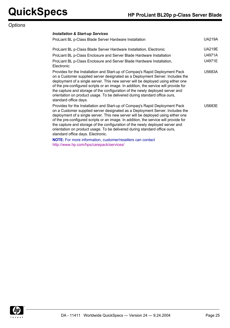 Quickspecs | Server Technology QUICKSPECS BL20P User Manual | Page 25 / 34
