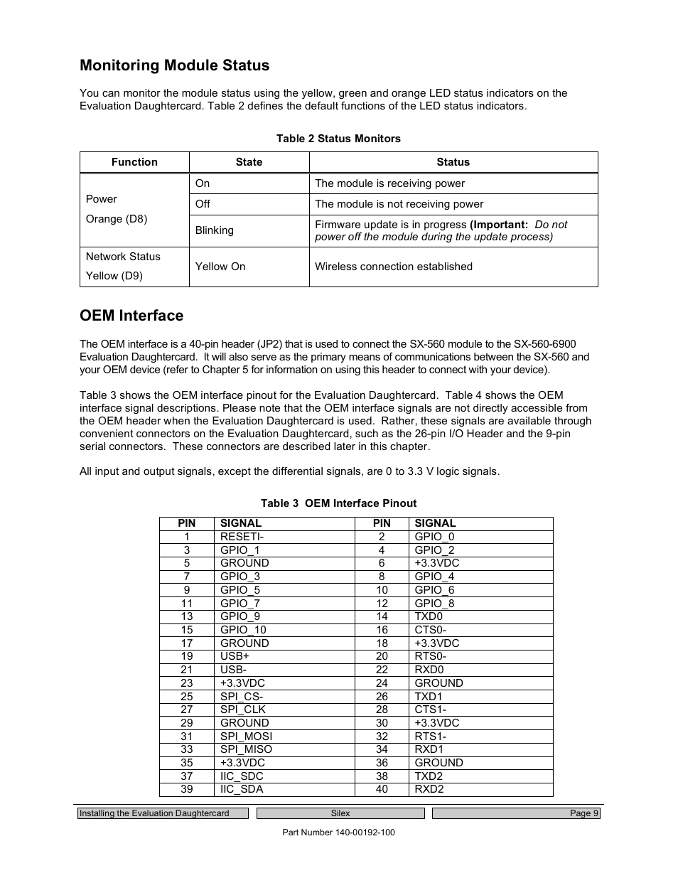Monitoring module status, Oem interface | Silex technology Embedded Intelligent Module SX-560 User Manual | Page 15 / 110