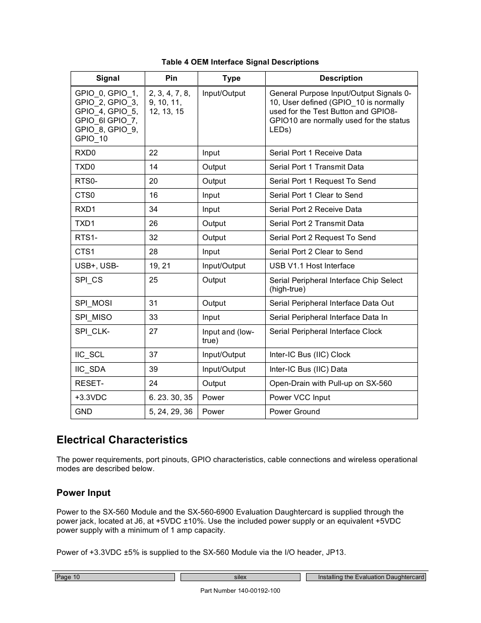 Electrical characteristics | Silex technology Embedded Intelligent Module SX-560 User Manual | Page 16 / 110