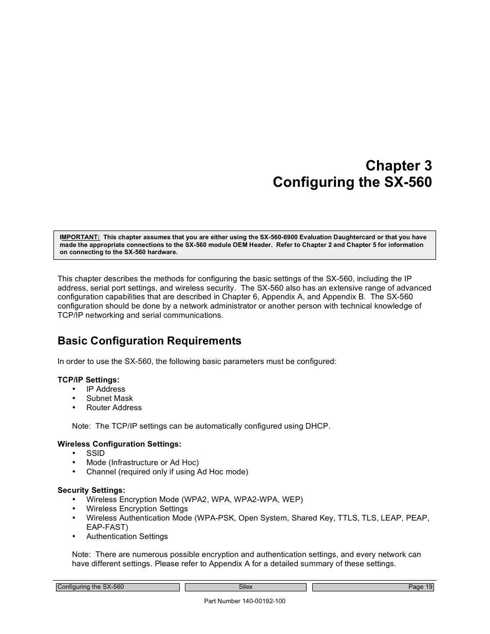Chapter 3 configuring the sx-560, Basic configuration requirements | Silex technology Embedded Intelligent Module SX-560 User Manual | Page 25 / 110